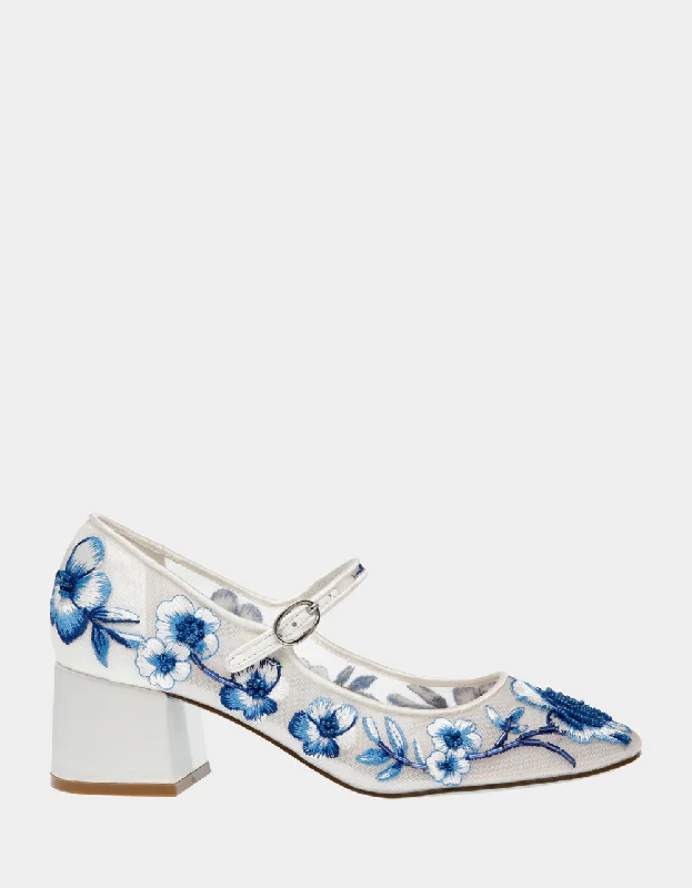 Stiletto Heel Pumps with Perfect Fit--EZRA BLUE FLORAL-Fashionable & Classic