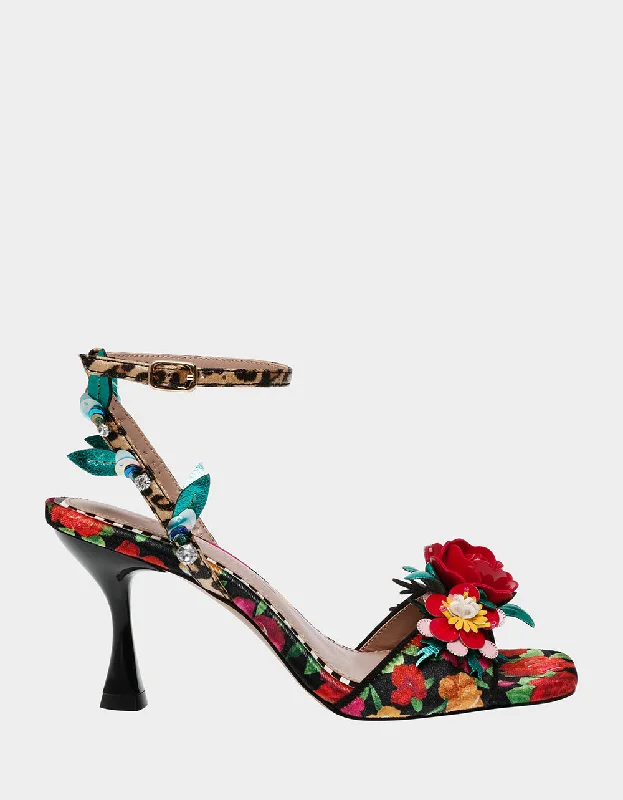 Stiletto Heel Pumps with Perfect Fit--KARRA BLACK ROSE MULTI-Fashionable & Classic