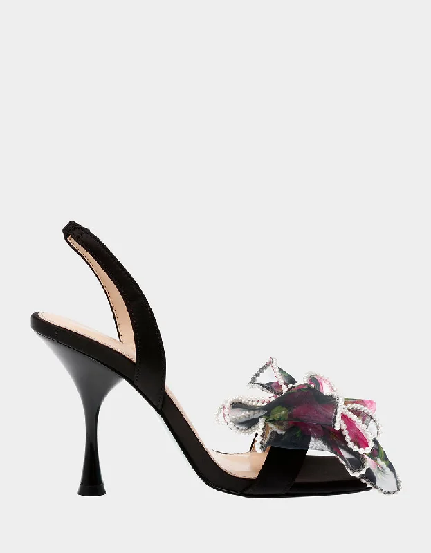 Stiletto Heel Pumps with Perfect Fit--FAWN BLACK FLORAL-Fashionable & Classic