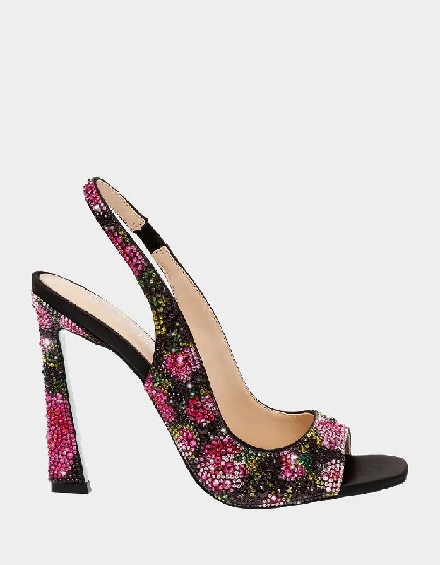 Stiletto Heel Pumps with Perfect Fit--MINA BLACK/PINK FLORAL-Fashionable & Classic