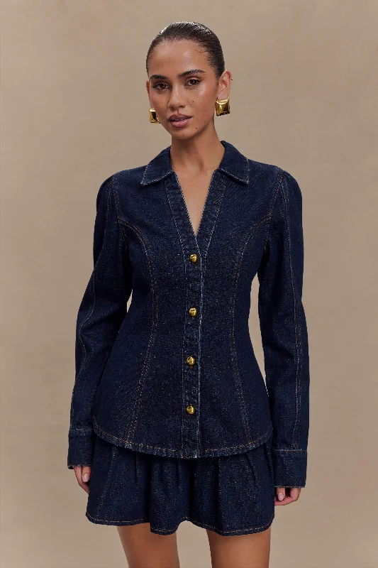 Best denim dresses for slim figures--Brand plus to new for you-Hilary Long Sleeve Denim Top - Indigo Blue Best denim dresses for slim figures--Brand plus to new for you-Hilary Long Sleeve Denim Top - Indigo Blue