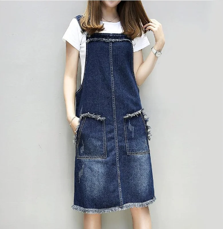 How to style denim dress formally--Denim has the best-Womens Denim Pinafore Dress with Pockets