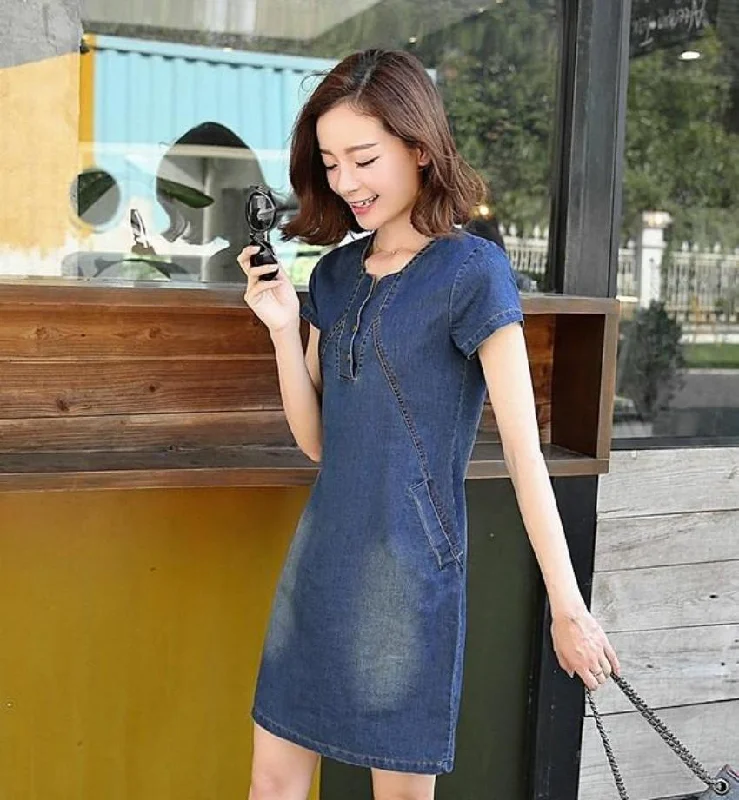 Denim dress with adjustable buttons--Styled from what brands-Womens One Piece Denim Dress Denim dress with adjustable buttons--Styled from what brands-Womens One Piece Denim Dress