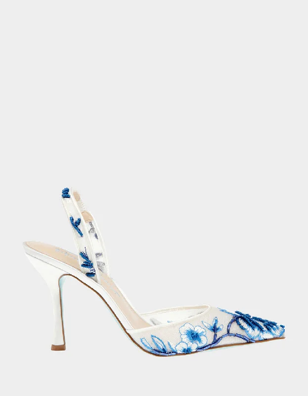 Stiletto Heel Pumps with Perfect Fit--PATCH BLUE FLORAL-Fashionable & Classic