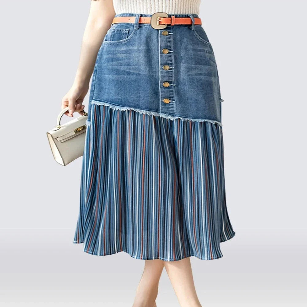 Women's denim skirts for layering over tights in fall -Womens Layered Look Denim Skirt Women's denim skirts for layering over tights in fall -Womens Layered Look Denim Skirt