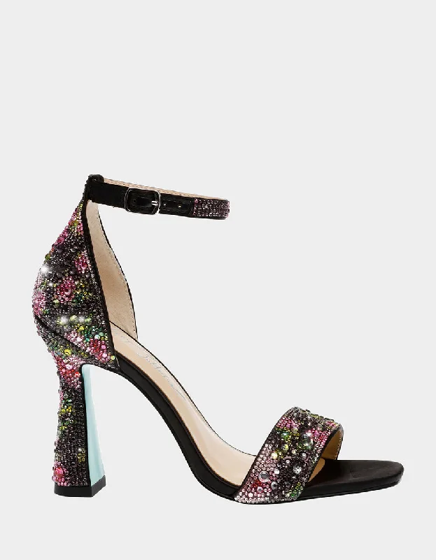 Stiletto Heel Pumps with Perfect Fit--DANI BLACK/PINK FLORAL-Fashionable & Classic