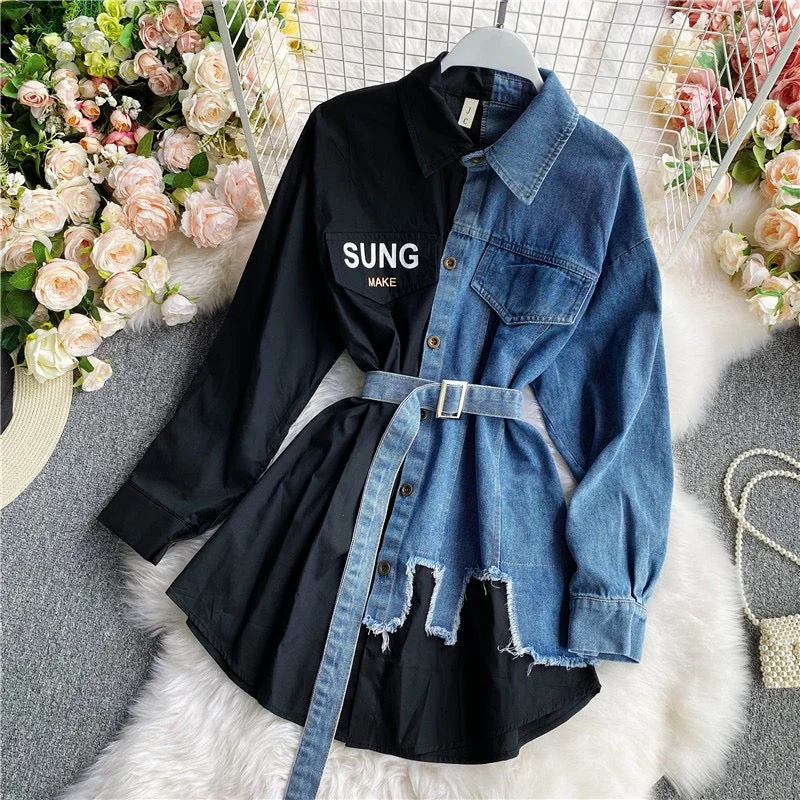 Denim dress with side ruching detail--Is look styled which often-Badour Denim Dress