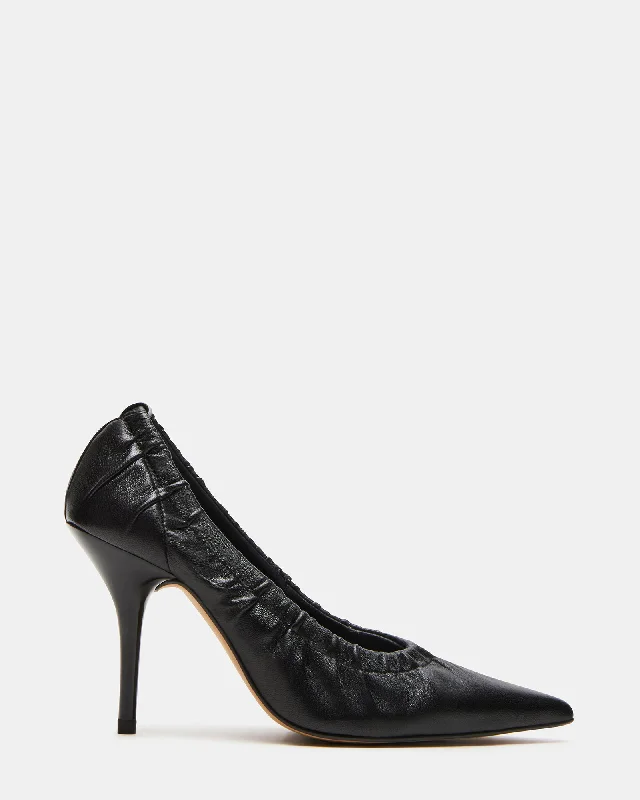 CRINKLE BLACK LEATHER---Comfortable Leather Pumps for Office and Everyday Wear