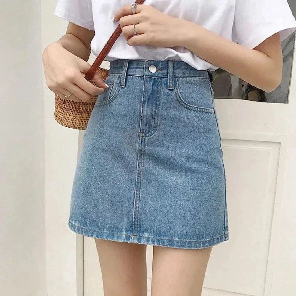 Women's pleated denim skirts with lace details for romantic style -Womens High Waist Denim Skirt Women's pleated denim skirts with lace details for romantic style -Womens High Waist Denim Skirt