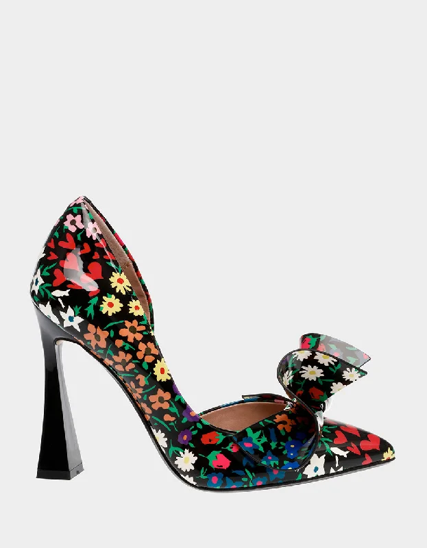 Stiletto Heel Pumps with Perfect Fit--NOBBLE-P BLACK DITSY FLORAL-Fashionable & Classic