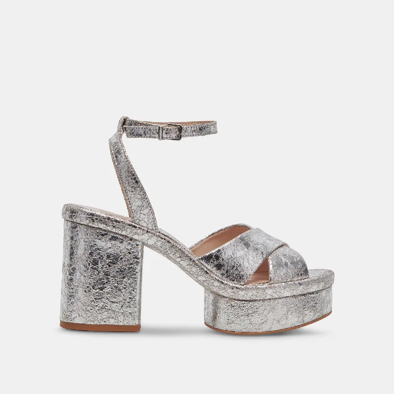 LAISHA HEELS SILVER DISTRESSED LEATHER---Comfortable Leather Pumps for Office and Everyday Wear