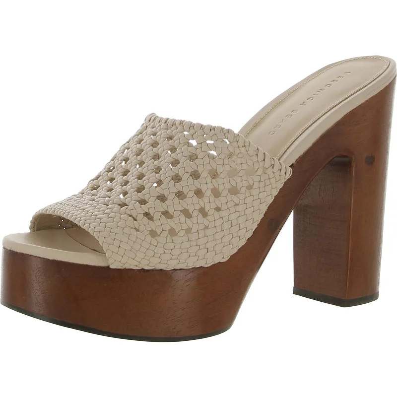 Trendy Peep Toe Platform Heels Crafted from Genuine Leather--Veronica Beard Womens Guadalupe Woven Peep Toe Clogs