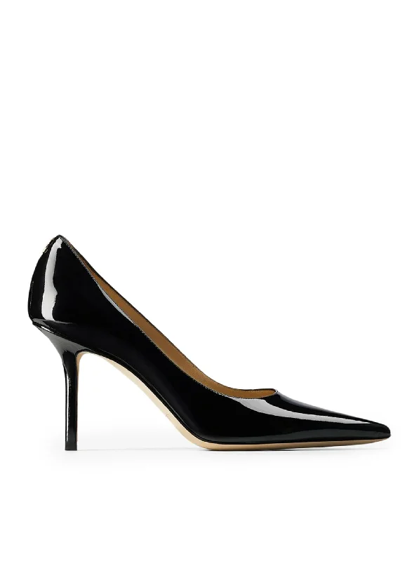 Sleek and Shiny Patent Pump Heels for a Polished Look--Patent Leather Pointy Toe pumpss with JC Emblem