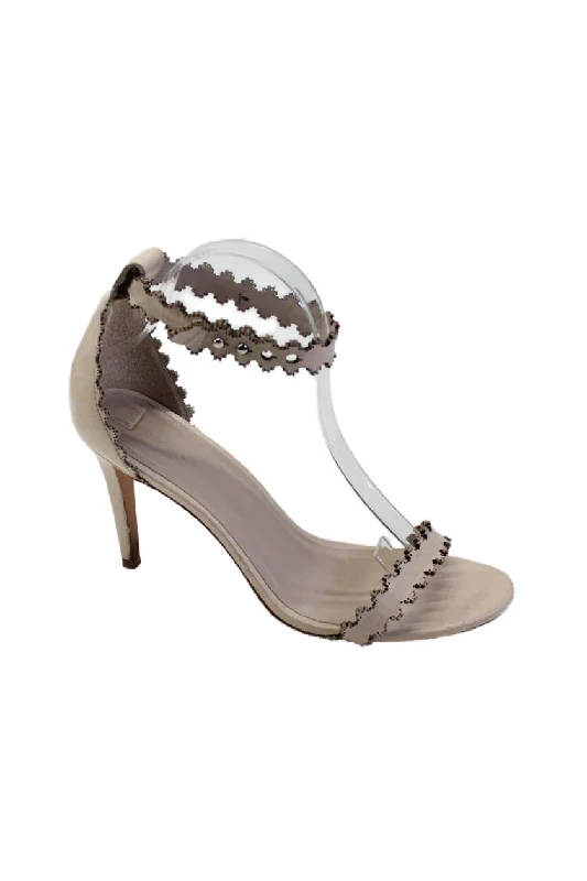 Stylish Ankle Strap Heels for Women--Zimmermann Womens Ankle Strap Open Toe High Heels Leather Beige