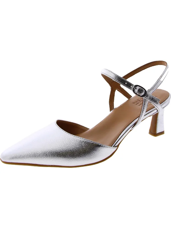 Stylish Ankle Strap Heels for Women--Tara Womens Faux Leather Ankle Strap Slingback Heels