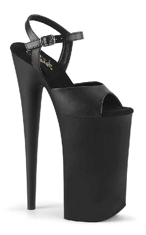 BEYOND-009 Black Vegan Leather 10 Inch Heels---Comfortable Leather Pumps for Office and Everyday Wear