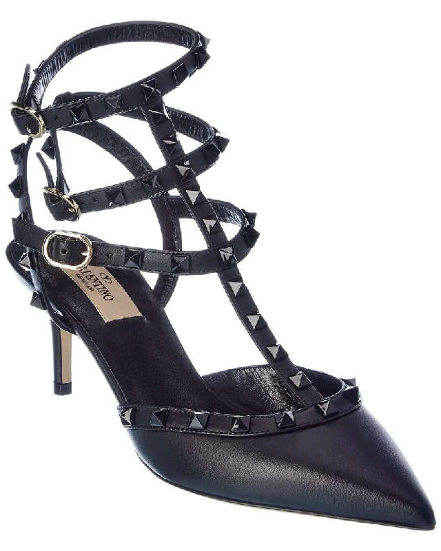 Stylish Ankle Strap Heels for Women--Valentino Rockstud Caged 65 Leather Ankle Strap Pump