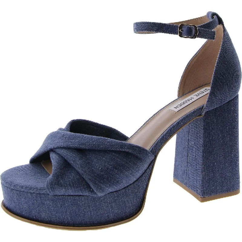 Stylish Ankle Strap Heels for Women--Steve Madden Womens Solve Denim Ankle Strap Platform Heels