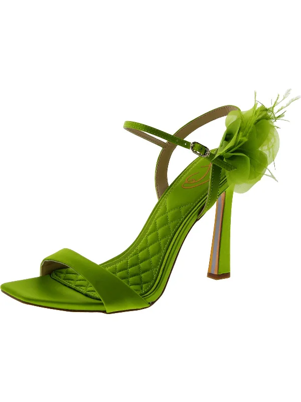 Stylish Ankle Strap Heels for Women--Leana Womens Satin Feathers Ankle Strap