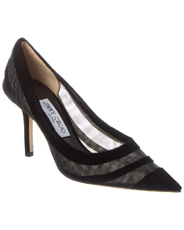 Luxurious Velvet Women's Pumps with Soft Finish---Jimmy Choo Love 85 Flocked Velvet & Mesh Pump