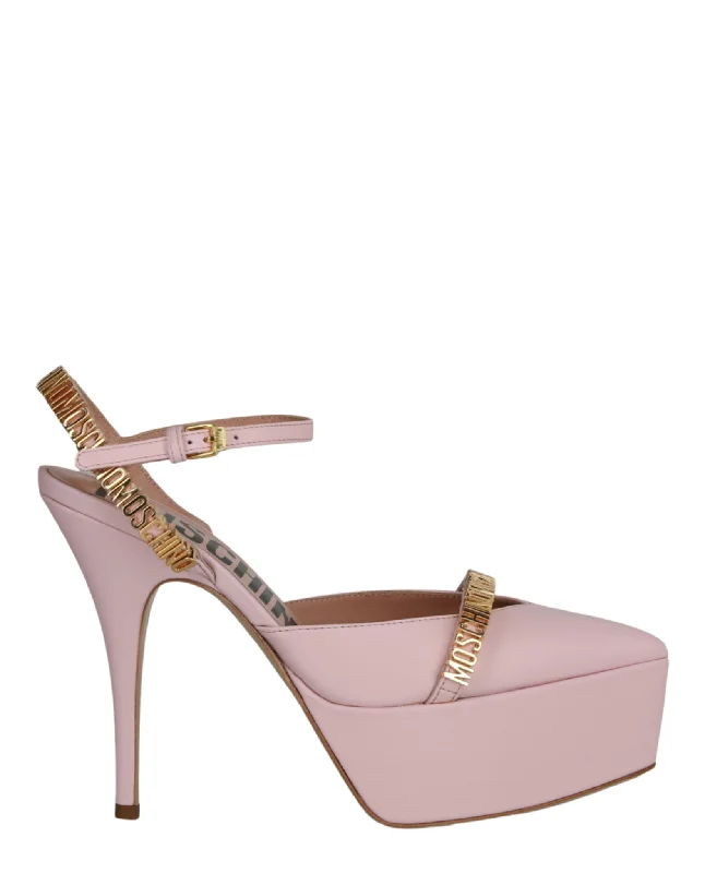 Stylish Ankle Strap Heels for Women--Moschino Womens Logo Lettering Ankle Strap Pumps