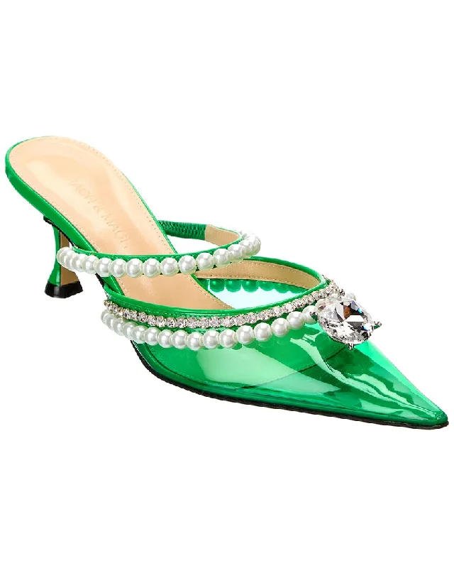 Mach & Mach Diamond & Pearls Vinyl & Leather Pump---Transparent Vinyl Pumps for Bold Fashion Statements