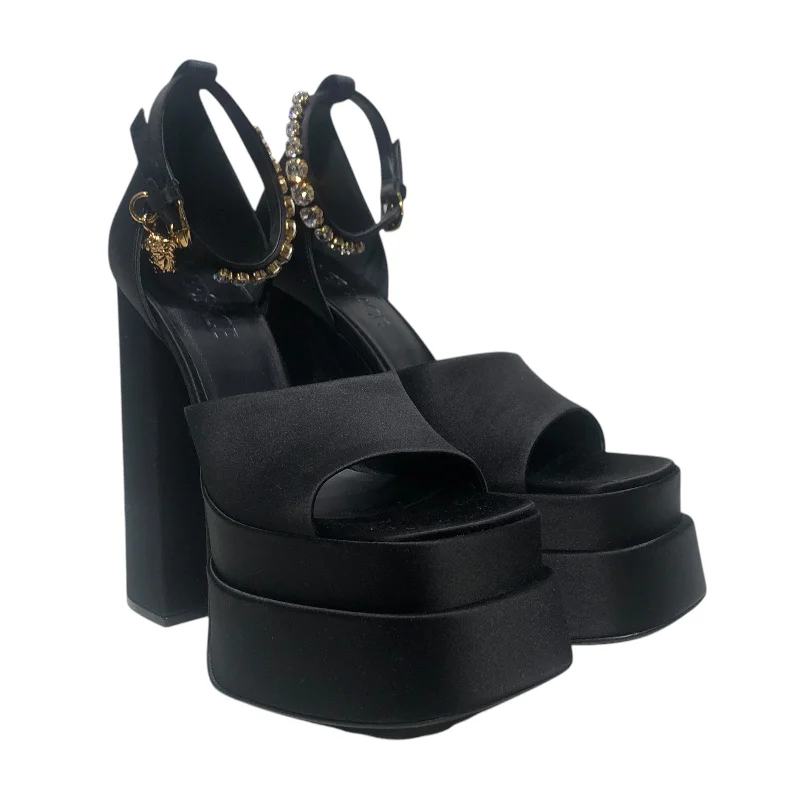 Stylish Open Toe Heels for Summer--VERSACE/Heels/EU 38.5/BLK/OPEN TOE CHUNKY CRYSTAL STRAP