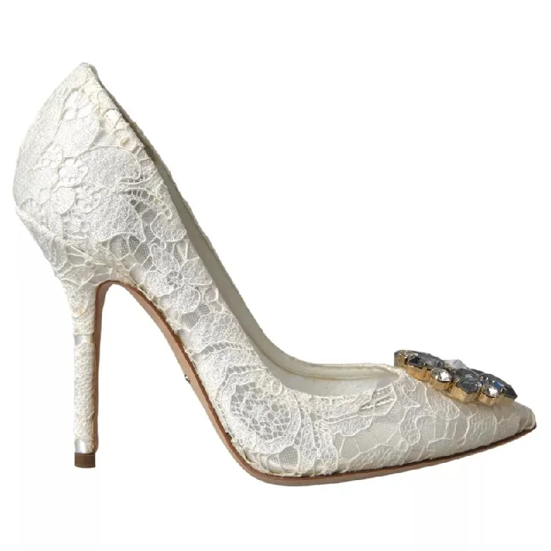 Affordable Rhinestone Pumps for a Dazzling Look---Dolce & Gabbana  Taormina Lace Crystal Heel Pumps Women's Shoes (Pre-Owned)