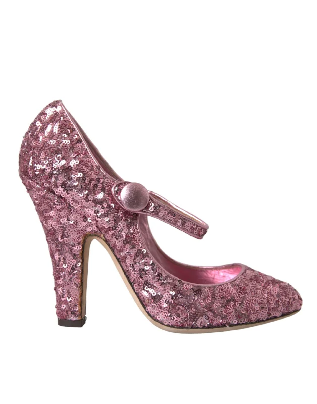 Dolce & Gabbana Pink Sequin Mary Jane Pumps High Heels Shoes---Trendy Glitter Heels for a Glamorous Look