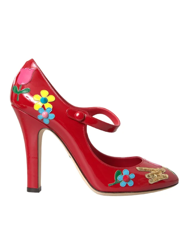 Dolce & Gabbana  Leather Embellished Mary Jane Pumps Heels Women's Shoes---Comfortable Leather Pumps for Office and Everyday Wear