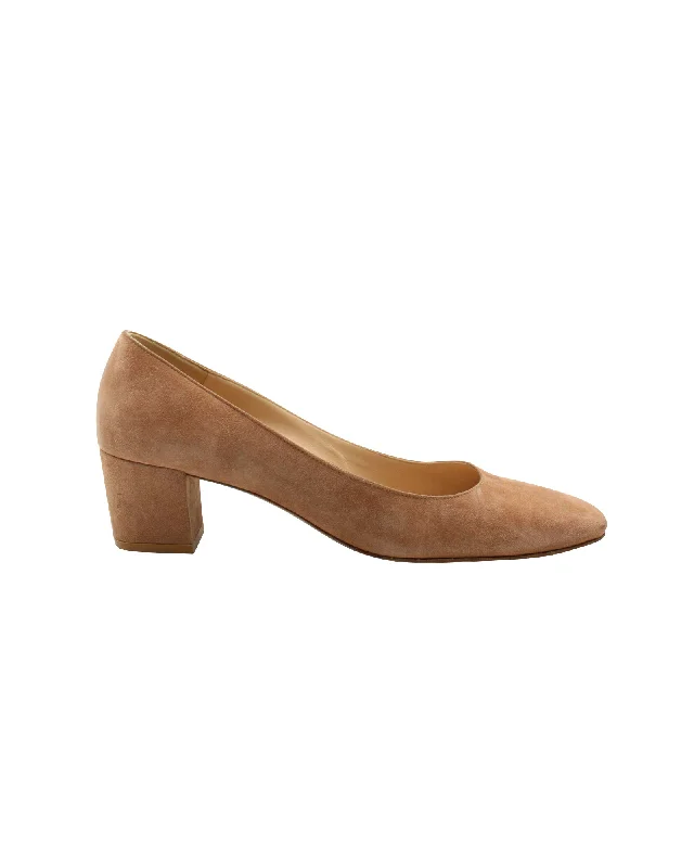 Affordable Suede Ankle Pumps for All-Day Wear--Gianvito Rossi Block Heel Pumps in Brown Suede