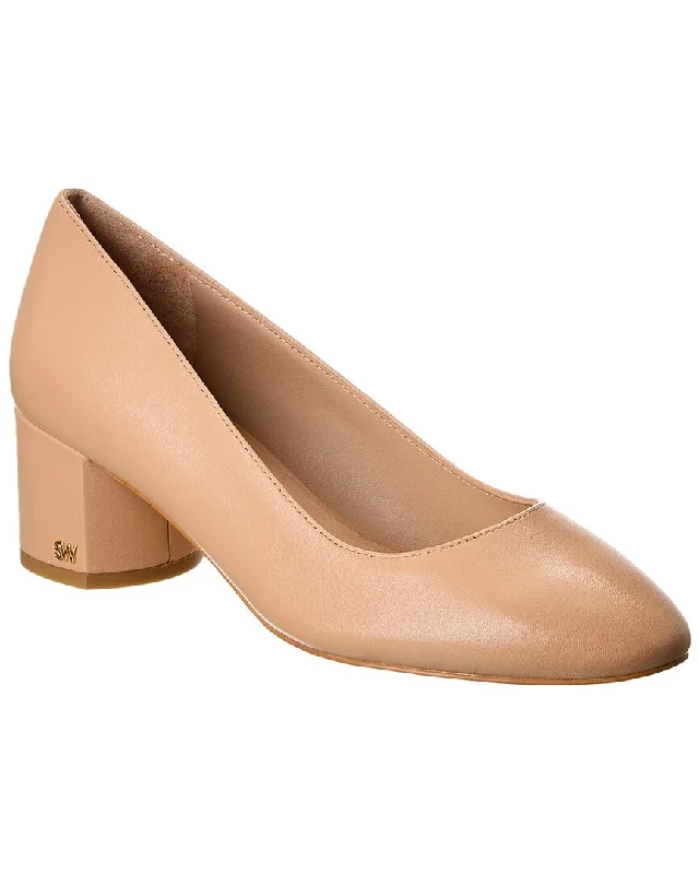 Stuart Weitzman Bridget 50 Block Leather Pump---Comfortable Leather Pumps for Office and Everyday Wear