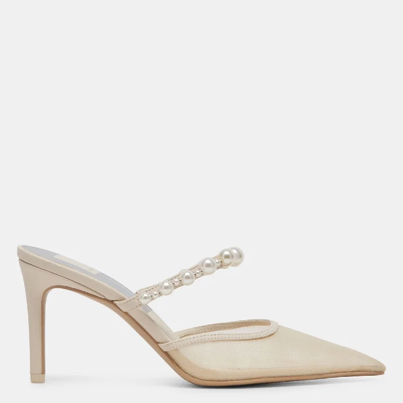 Versatile Heeled Sandals for Any Occasion---Kaysie Pearl Heels Ivory Mesh