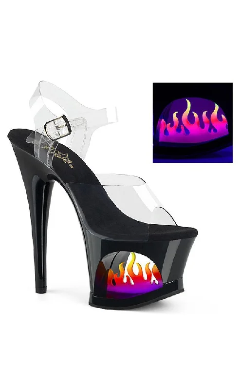 Stylish Platform Heels for Extra Height--MOON-708 Black UV Flame Platform Heels