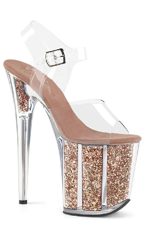 FLAMINGO-808G Clear & Rose Gold Glitter Platform Heels---Trendy Glitter Heels for a Glamorous Look