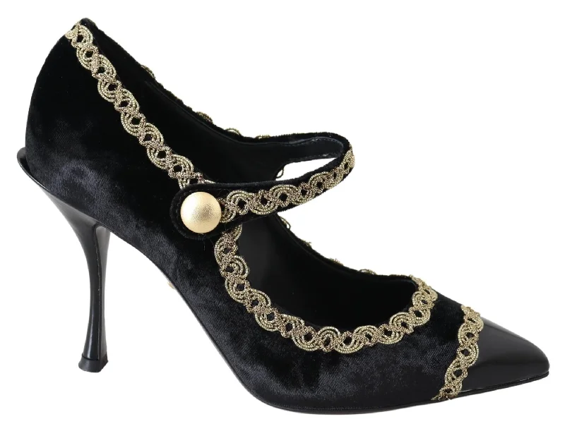 Luxurious Velvet Women's Pumps with Soft Finish---Dolce & Gabbana  Women's Black Velvet Mary Jane Pumps