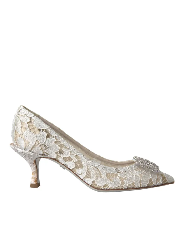 Affordable Rhinestone Pumps for a Dazzling Look---Dolce & Gabbana  Floral Lace DG Crystal Pumps Women's Shoes (Pre-Owned)