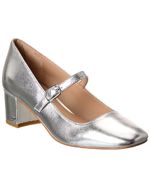 Stuart Weitzman Louise 50 Block Leather Mary Jane Pump---Comfortable Leather Pumps for Office and Everyday Wear