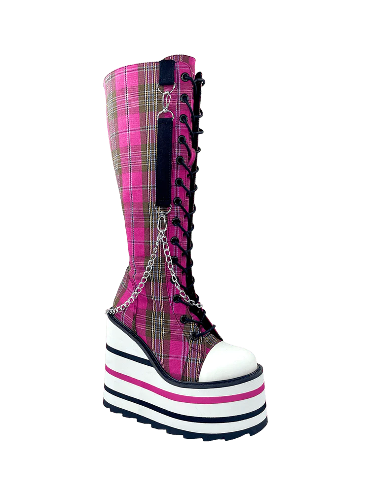 Versatile Heeled Sandals for Any Occasion---DETENTION BNDG PINK PLAID