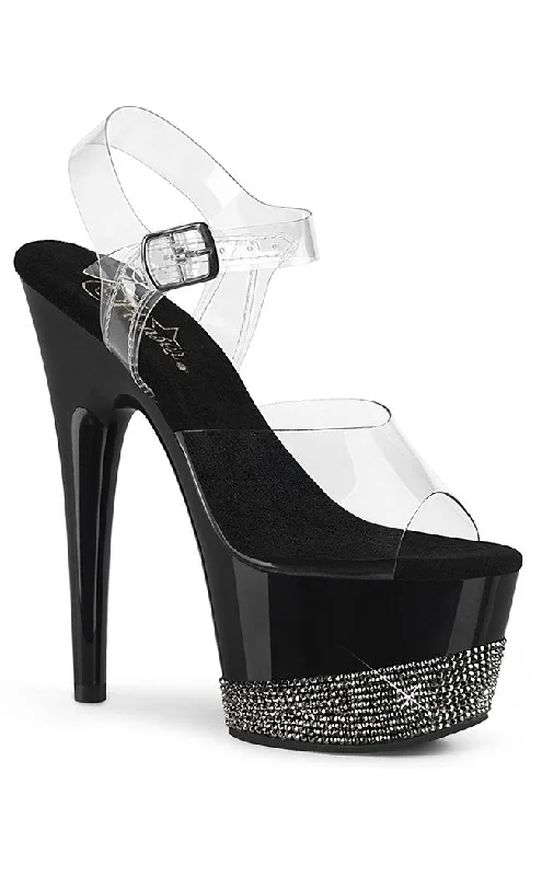 Affordable Rhinestone Pumps for a Dazzling Look---ADORE-708-3 Clear Black & Rhinestone Heels