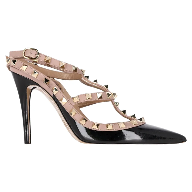 Sleek and Shiny Patent Pump Heels for a Polished Look--Valentino Garavani Rockstud 100 Pumps in Black Patent Leather