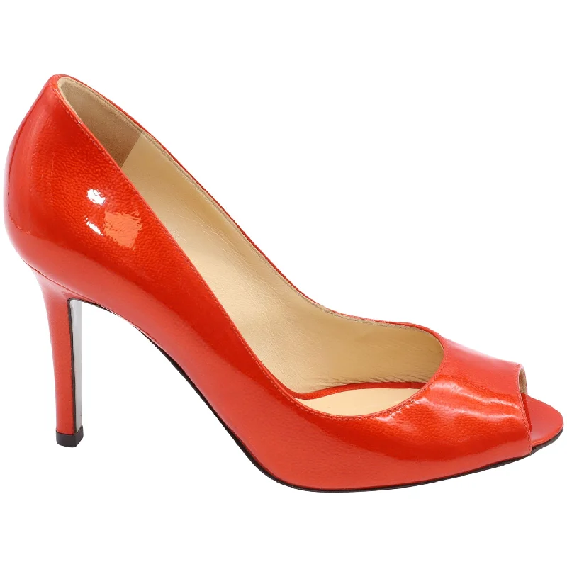 Sleek and Shiny Patent Pump Heels for a Polished Look--Sergio Rossi Peep Toe Pumps in Orange Patent Leather