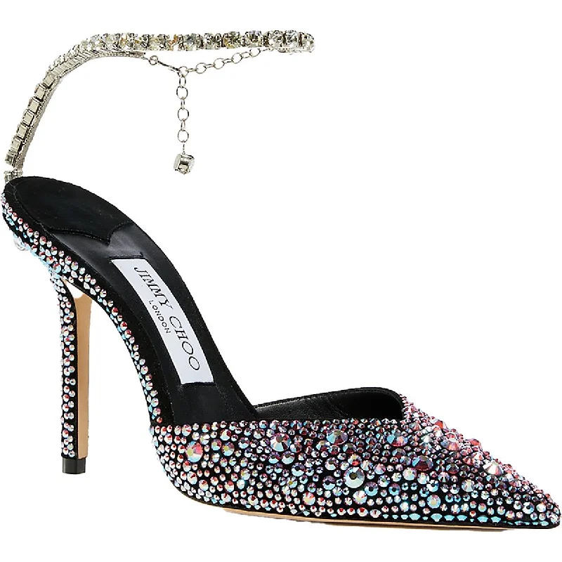 Stylish Ankle Strap Heels for Women--Saeda 100  Womens Rhinestone Pointed Toe Ankle Strap