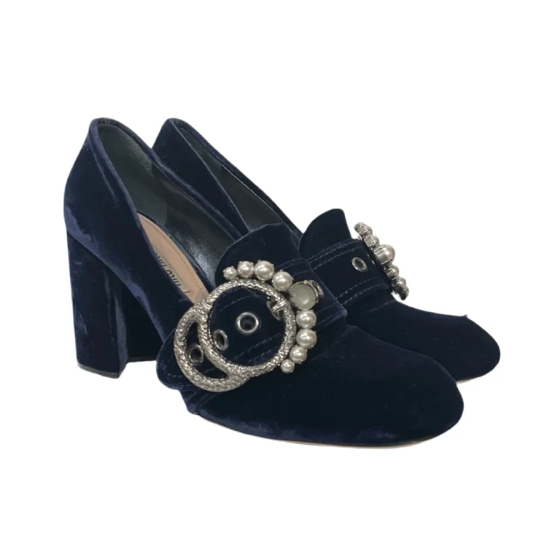 Affordable Suede Ankle Pumps for All-Day Wear--MIU MIU/Heels/UK 6/Suede/NVY/Square-Toe/