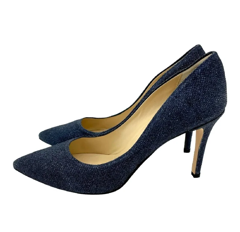 Women's Glitter Mesh Stiletto Heels In Blue---Trendy Glitter Heels for a Glamorous Look