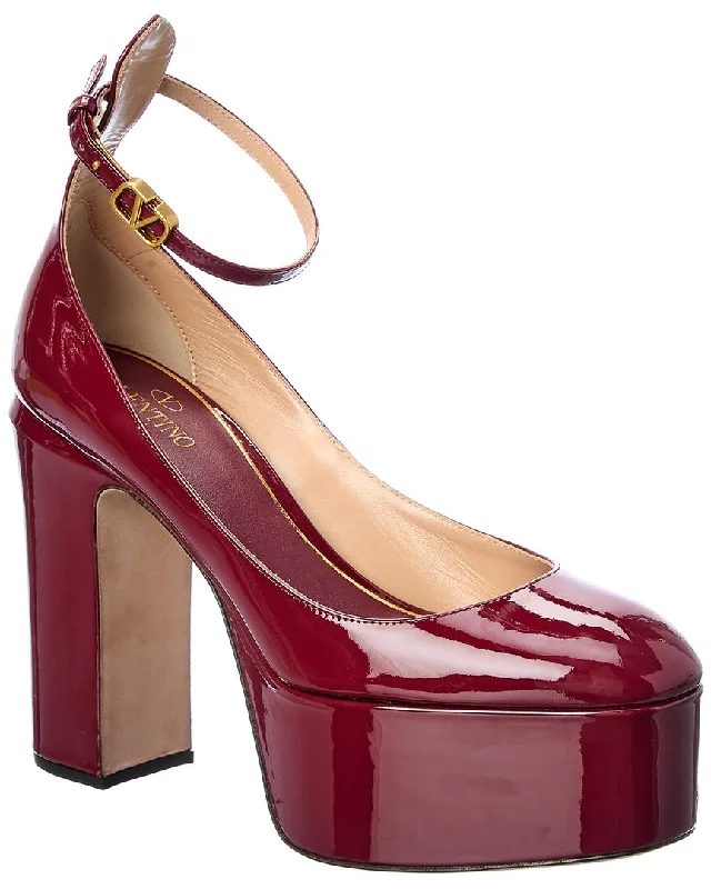 Sleek and Shiny Patent Pump Heels for a Polished Look--Valentino VLogo 120 Patent Ankle Strap Platform Pump