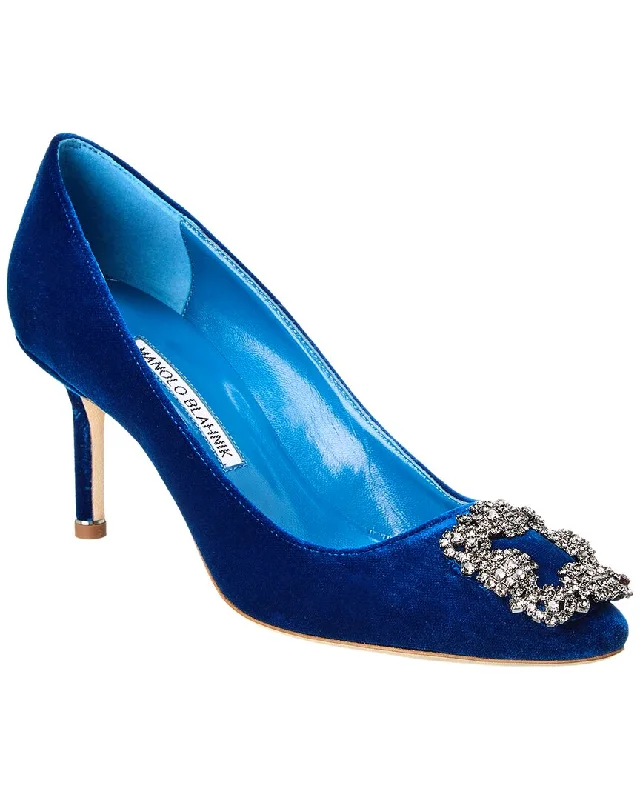 Luxurious Velvet Women's Pumps with Soft Finish---Manolo Blahnik Hangisi 70 Velvet Pump