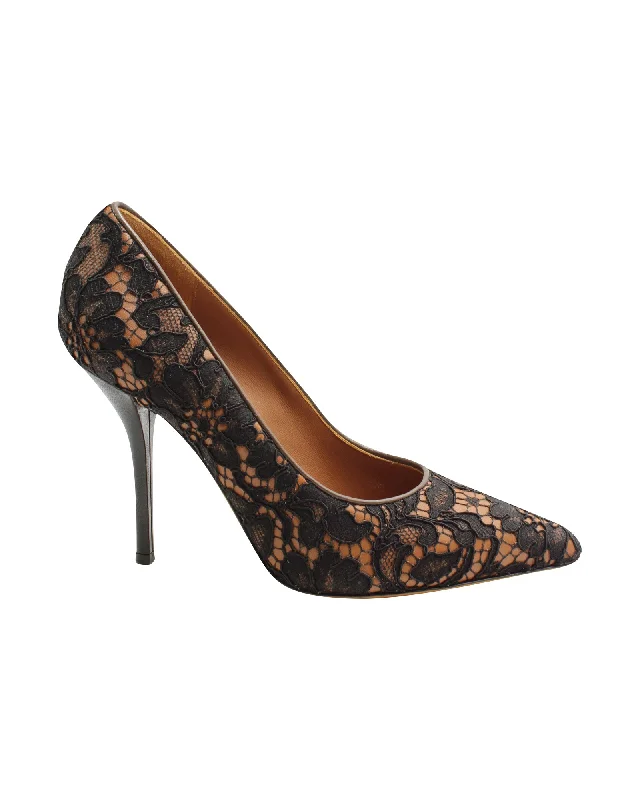 Stiletto Heel Pumps with Perfect Fit--Givenchy Lace Pointed Toe Pumps in Brown Leather-Fashionable & Classic