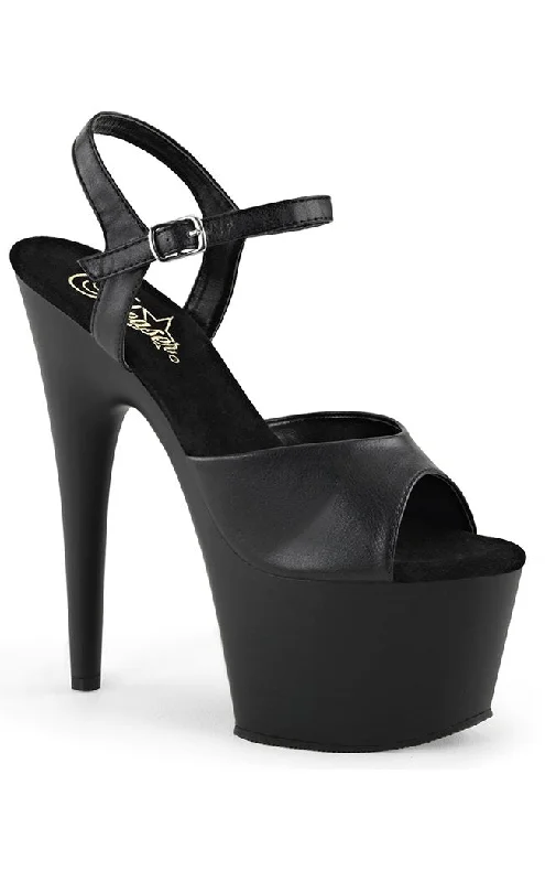 ADORE-709 Black Vegan Leather Heels---Comfortable Leather Pumps for Office and Everyday Wear