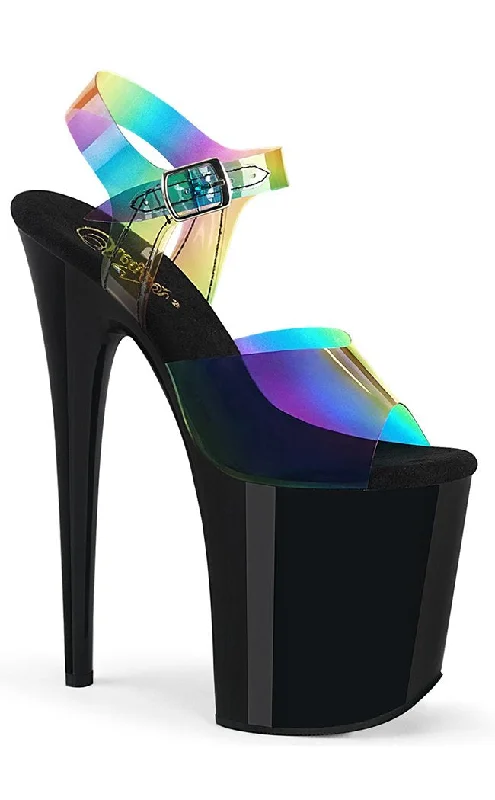 FLAMINGO-808RB Rainbow Chrome Platform Heels---Charming Bow Pumps for a Cute and Stylish Look